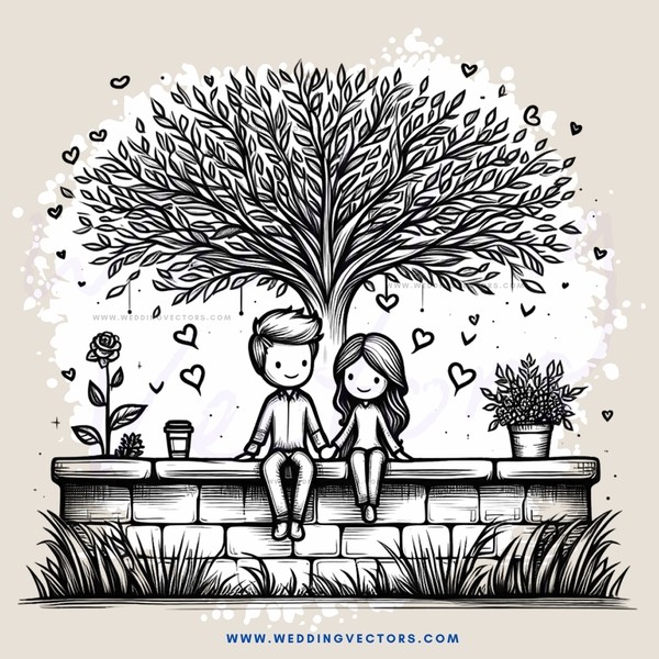 couple sits under a tree in love