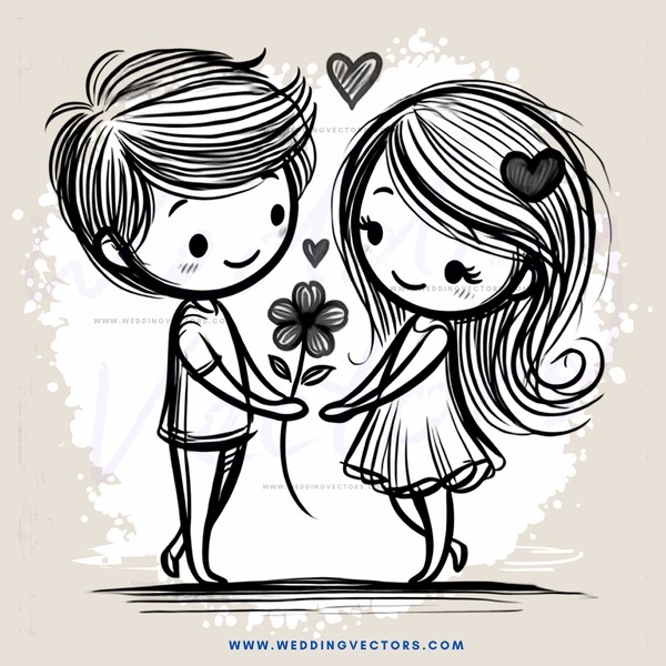 two people with flowers and hearts