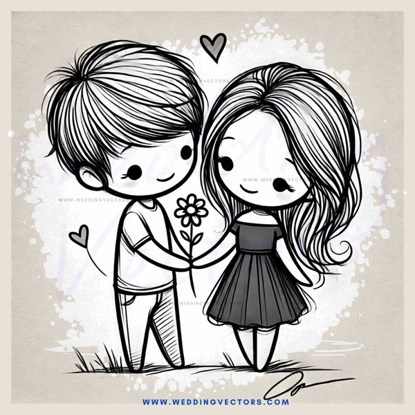 a boy and girl hugging with flowers