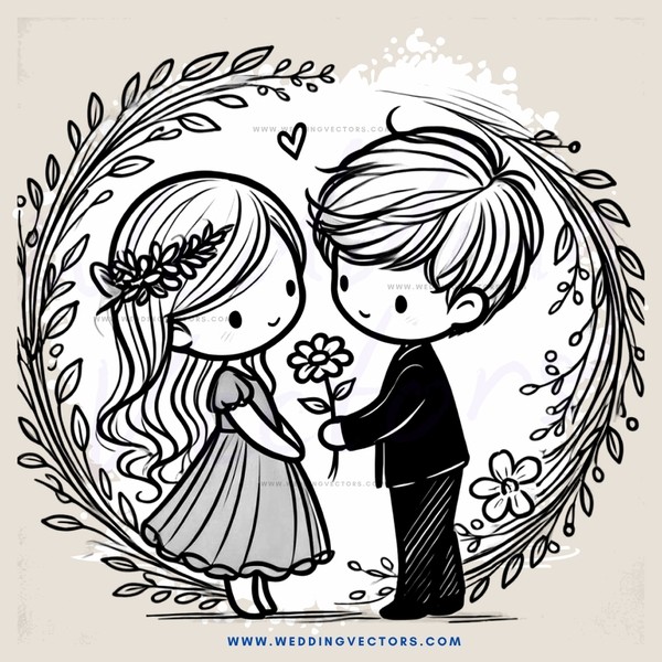 a boy and girl with flowers