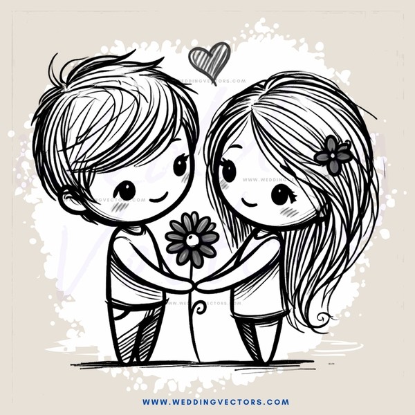 a boy and girl hugging with a flower in between them
