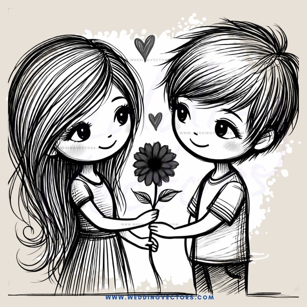 boy and girl holding hands and flower