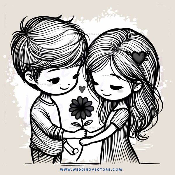 a young couple holding hands and a flower