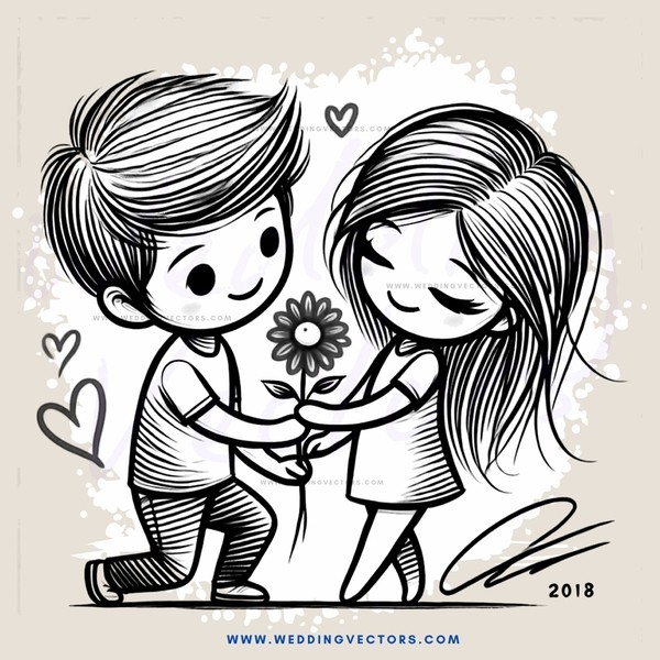 boy and girl holding flower