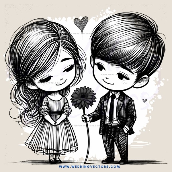 a boy and girl holding flowers