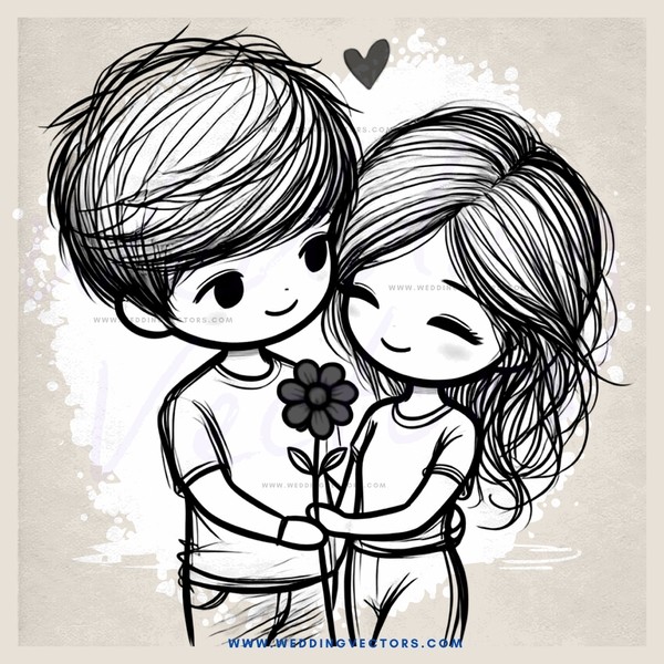 a boy and girl hugging with flowers