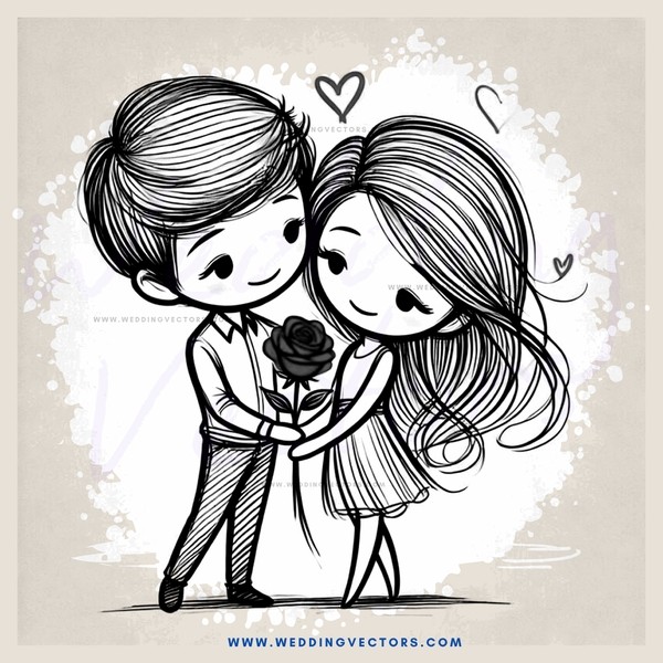 lovers holding rose and hugging each other