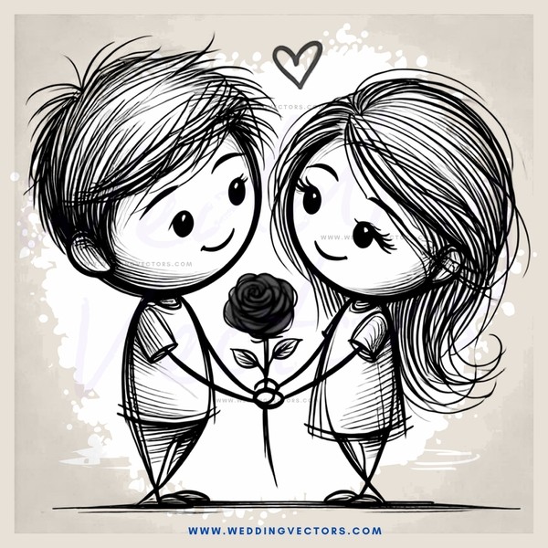 a boy and girl holding hands with flowers