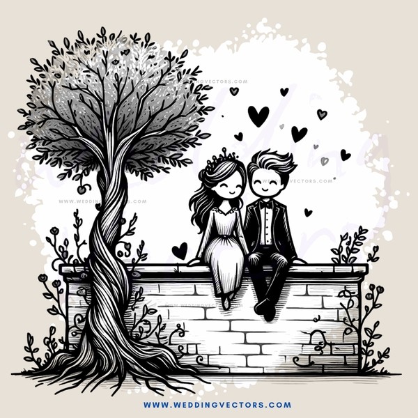 couple sitting on brick wall with tree