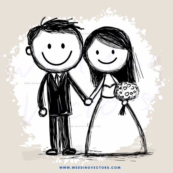 a couple in black and white line drawing