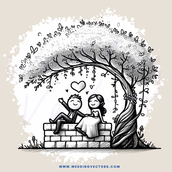a couple sitting on brick wall with tree above them
