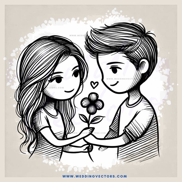 a man and woman hugging with a flower