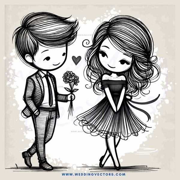 a boy and girl in black and white