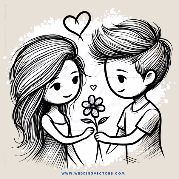 kissing girl & boy with flower and heart
