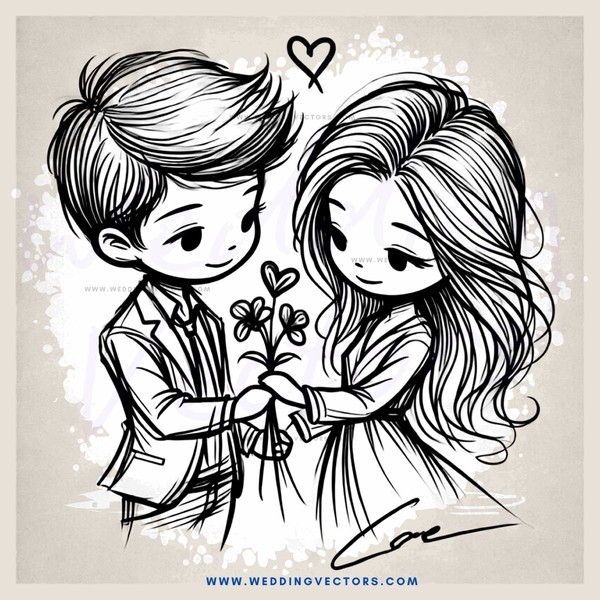 a boy and girl holding flowers
