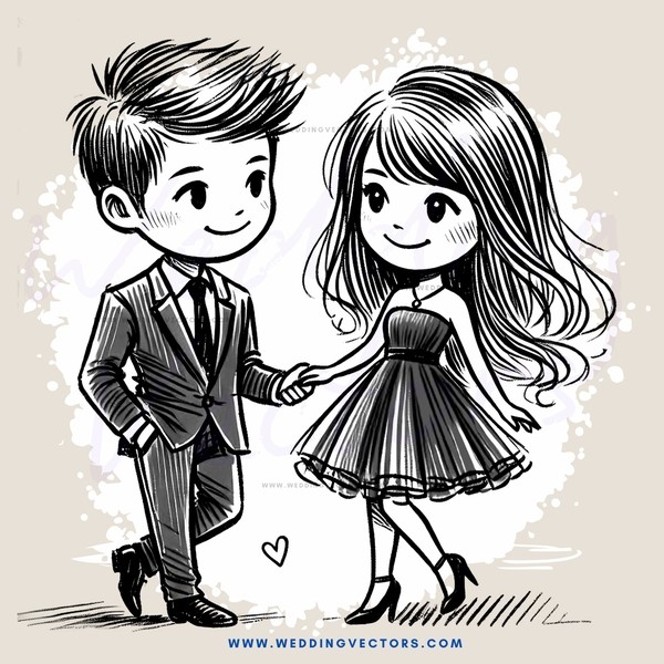 boy and girl holding hands with hearts