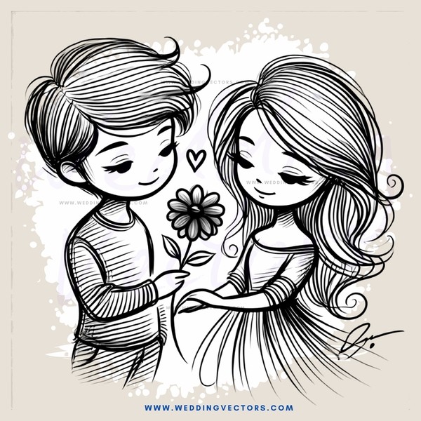 a boy and girl holding flowers in their hands