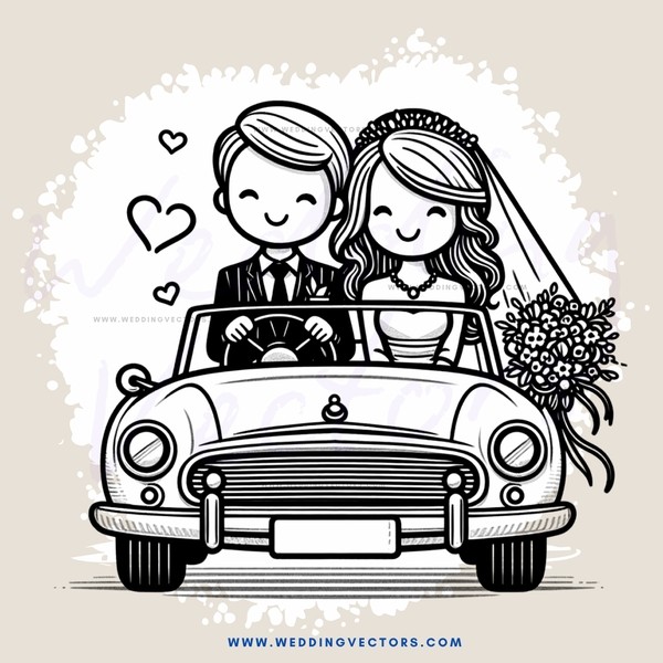 the newlyweds and their vehicle