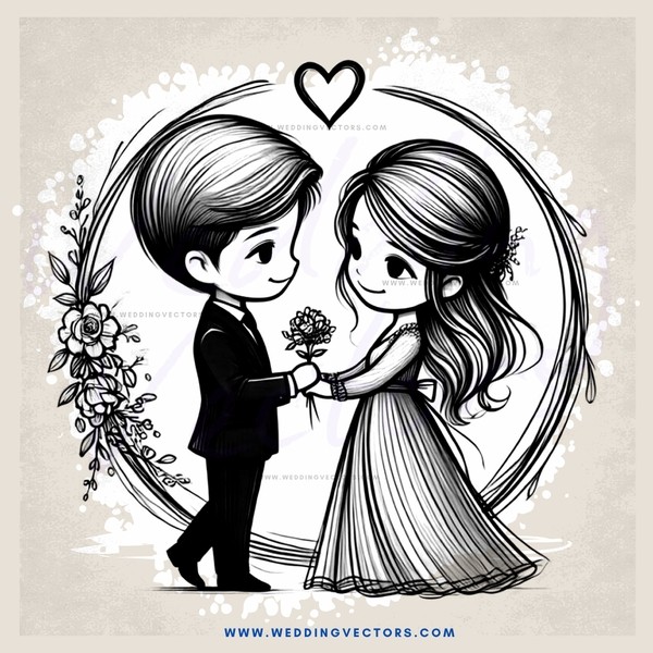a boy and girl holding flowers