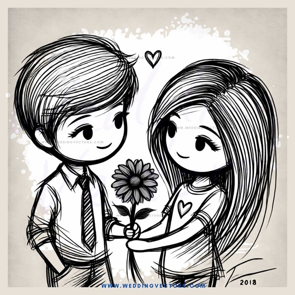 a boy and girl with a flower