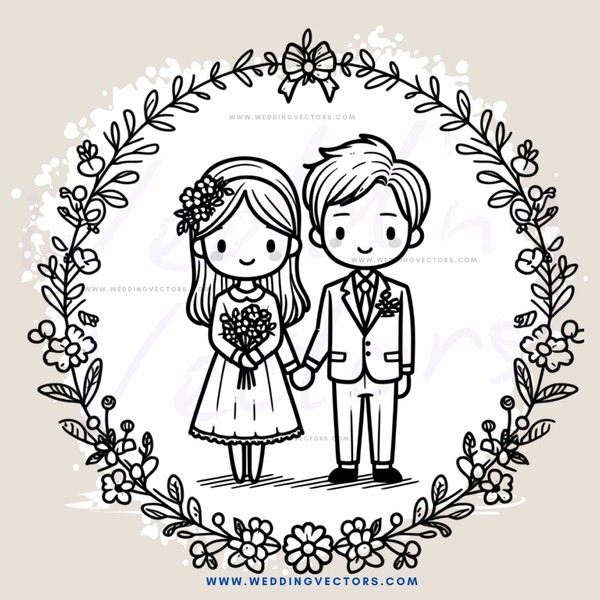 couple picture inside circle leaf decoration with hair flowers