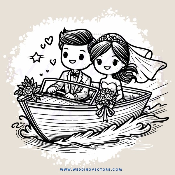 bride & groom in boat
