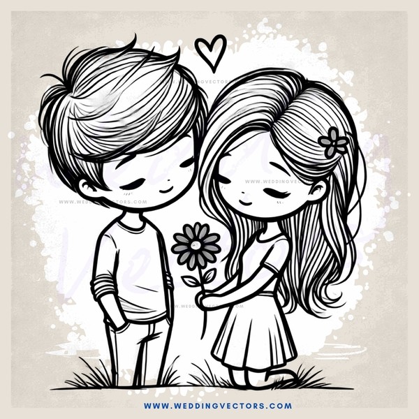boy and girl with flowers on grass