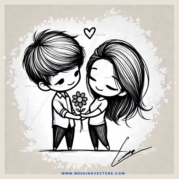 boy and girl holding flower signature below them