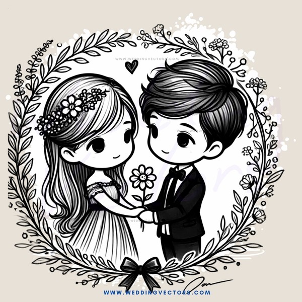 couple embracing in a flowered frame