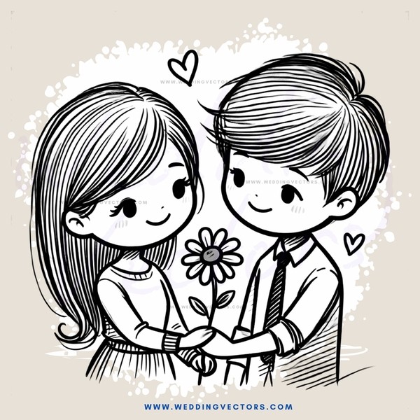couple kissing and holding flower