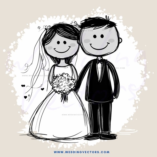 a bride and groom in wedding attire
