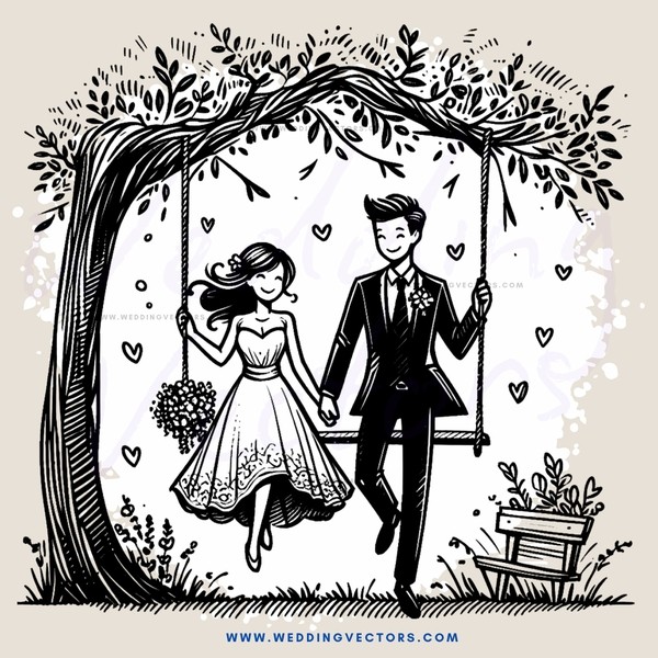 couple swinging on tree branches