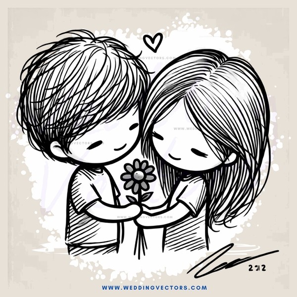 cartoon kissing couple with flowers on apr12th