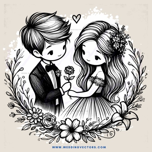 boy & girl holding flowers and branches