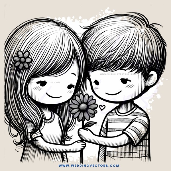 a couple holding a flower and hugging