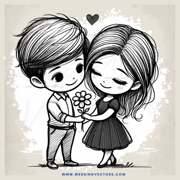 the love story of a boy and girl (cartoon style)