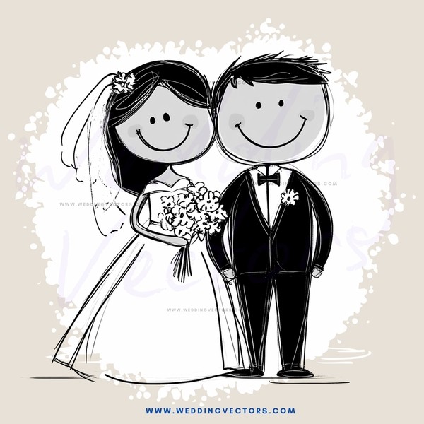 a bride and groom in black and white