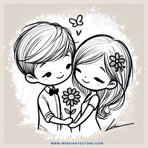a boy and girl holding flowers