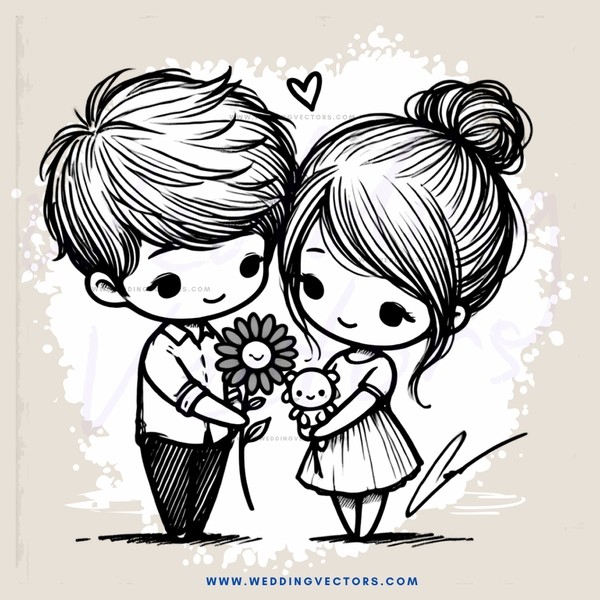 a boy and girl holding flowers