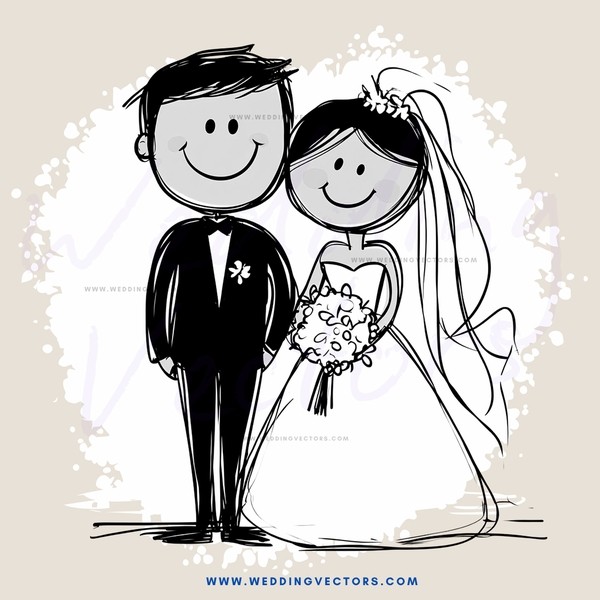 bride and groom cartoon drawing