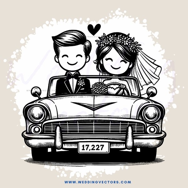 wedding picture in car