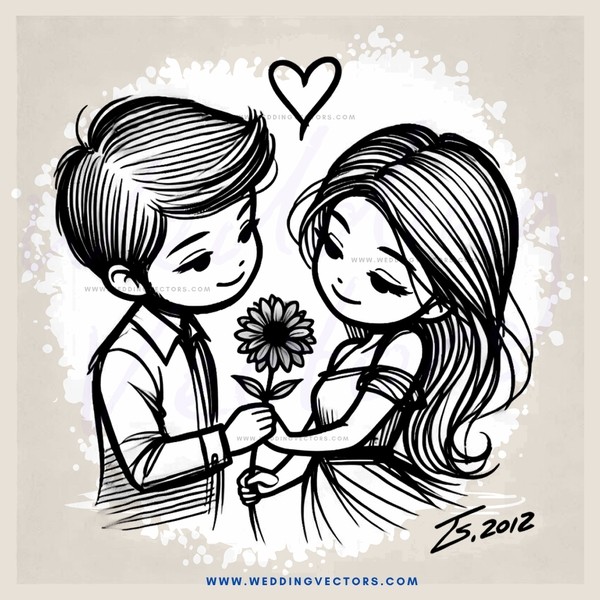 boy and girl holding flower and kissing