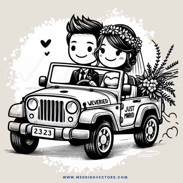 the couple is in a jeep
