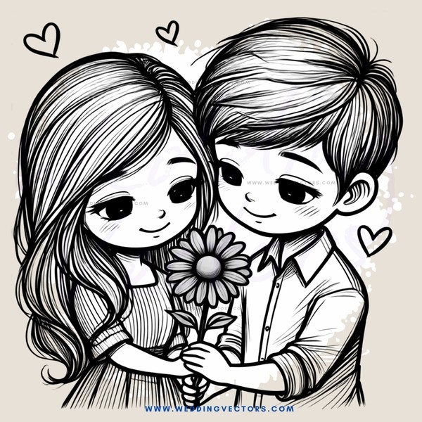 boy and girl hugging with flower
