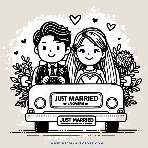 a car that says "just married" on the back window