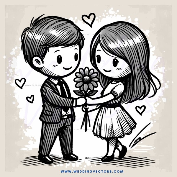 boy and girl posing with flower