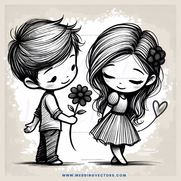 a boy and girl with flowers