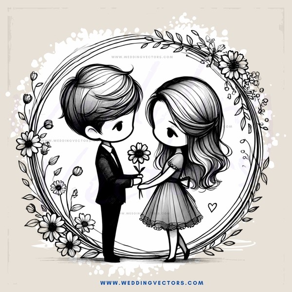 a boy and girl in a flower oval
