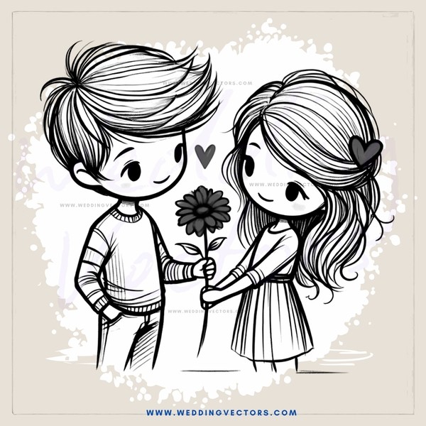 a boy and girl sharing a flower
