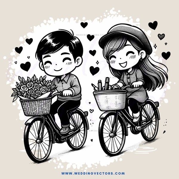 two kids on bikes with flowers in baskets